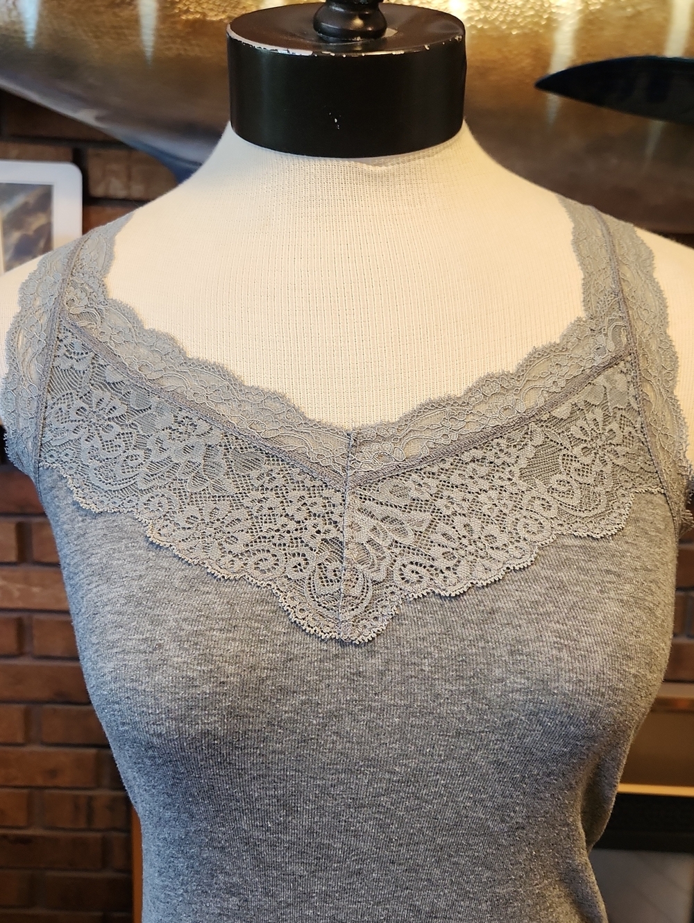 Gray Lace Trim Tank Top Y2k Festival Summer Mossimo Small Layering Piece - Picture 2 of 10